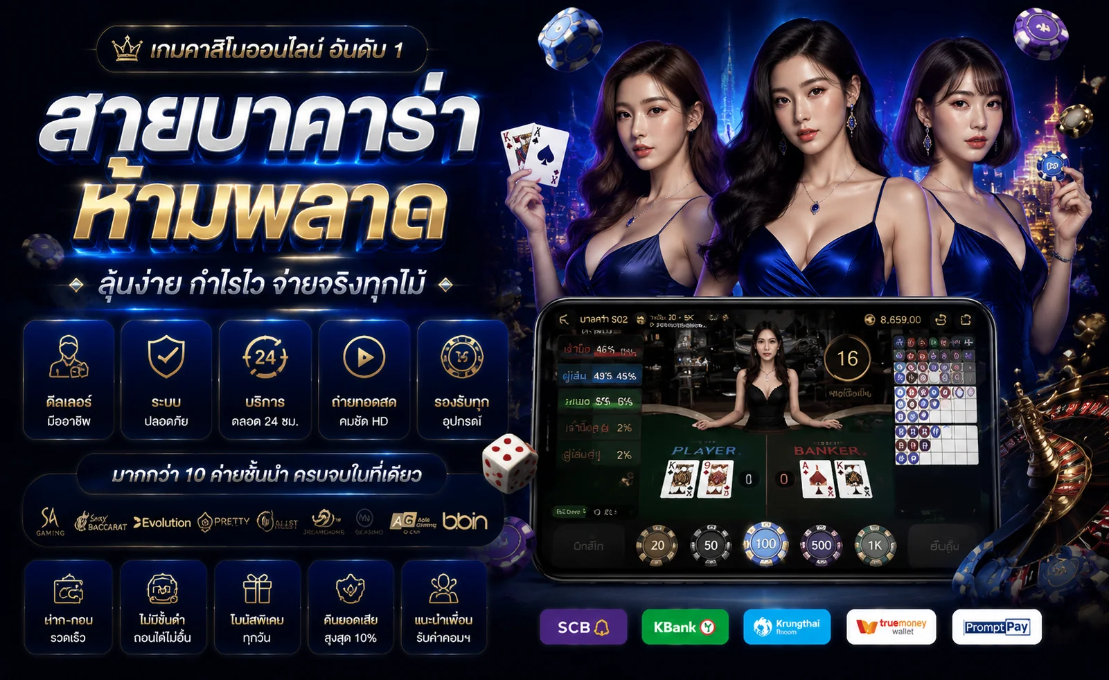 โต๊ะคาสิโนสด turbo55 บาคาร่าและรูเล็ตพร้อมดีลเลอร์